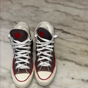 Converse Red and Brown High-Top Sneakers with Iconic Style